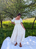 'Rose' Cotton Tiered Maxi Dress in Ivory
