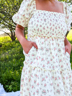 'Rose' Cotton Tiered Maxi Dress in Ivory