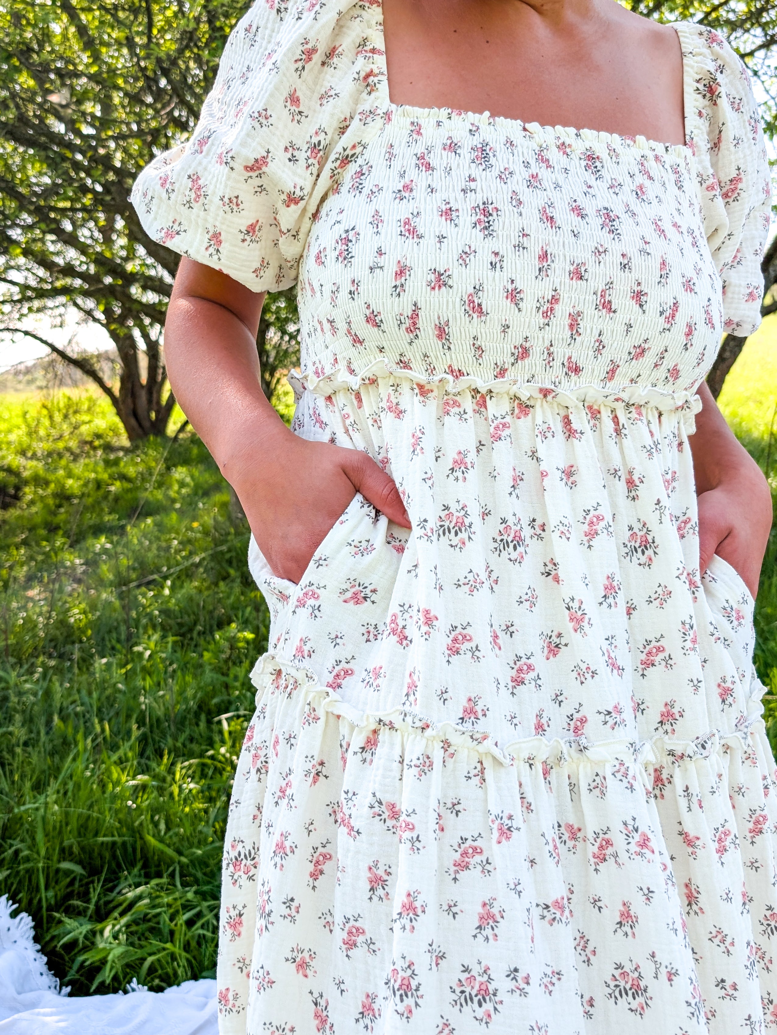 'Rose' Cotton Tiered Maxi Dress in Ivory