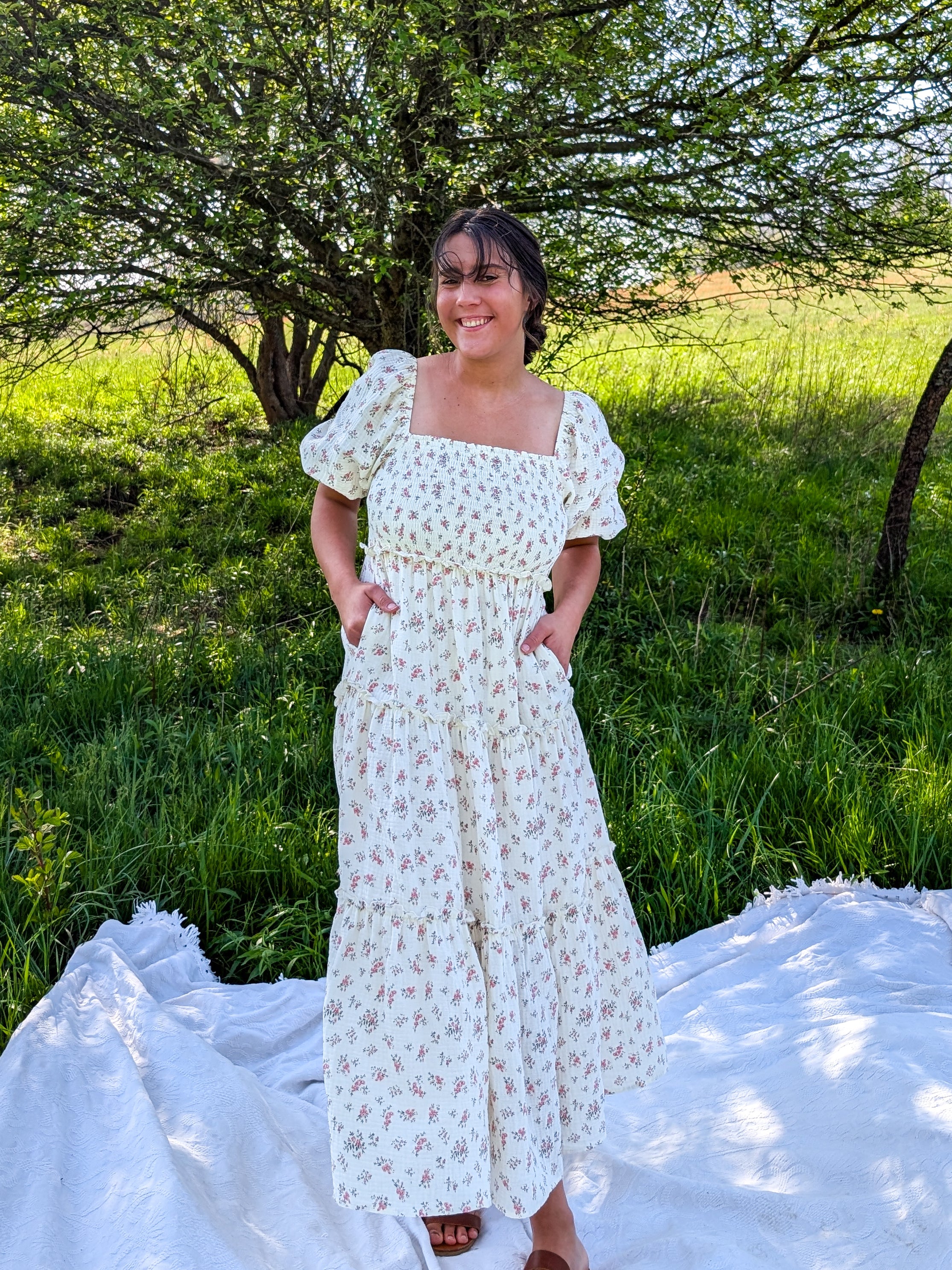 'Rose' Cotton Tiered Maxi Dress in Ivory
