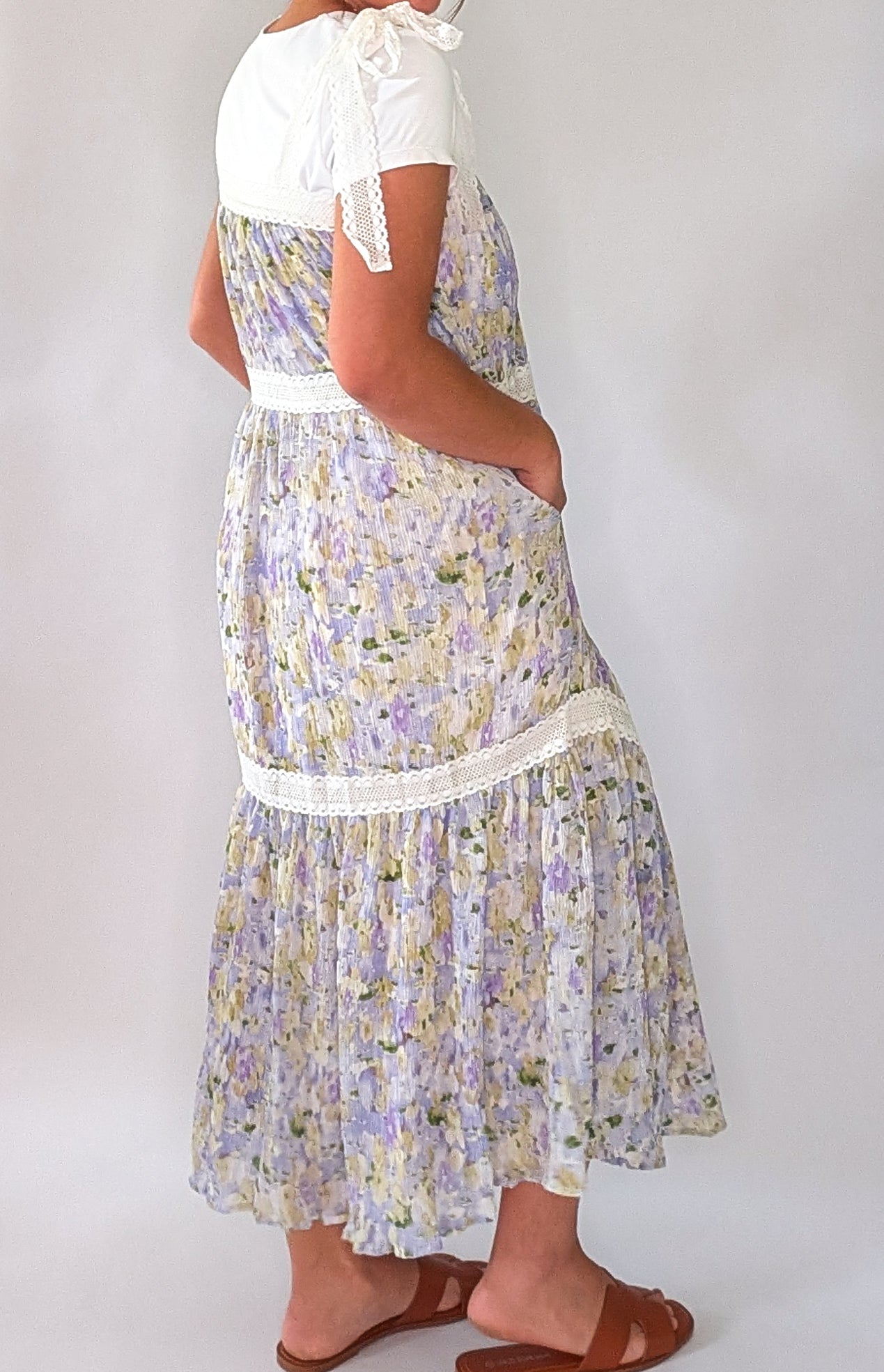 'Nora' Floral Print Jumper Dress in Lavender FINAL SALE