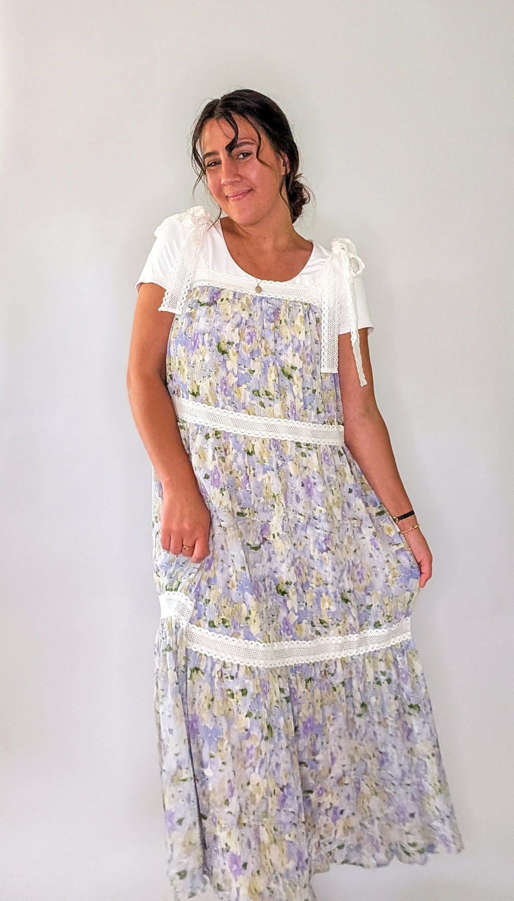 'Nora' Floral Print Jumper Dress in Lavender FINAL SALE