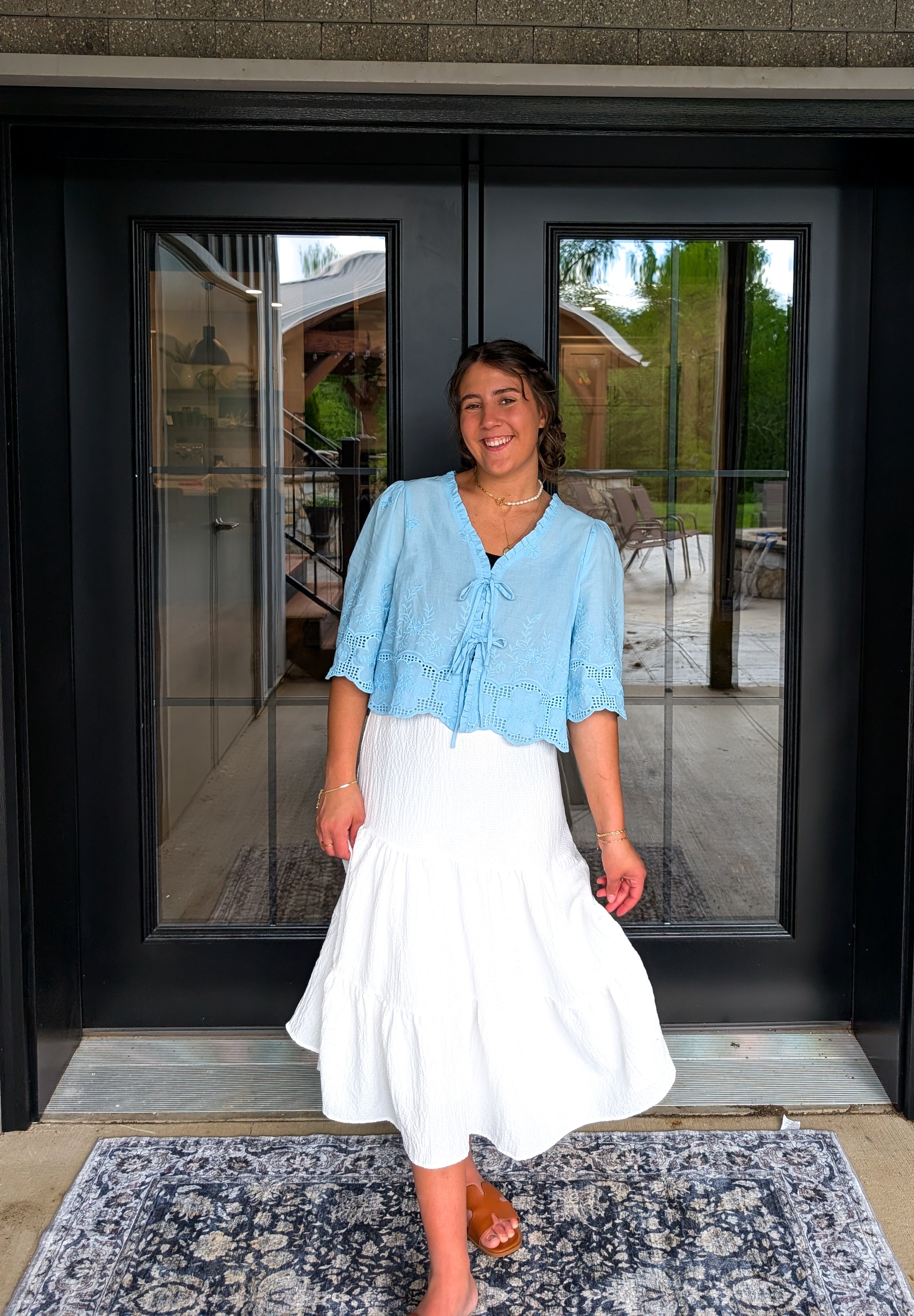 The 'Annie' Cotton Tie Top in Blue