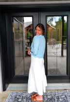 The 'Annie' Cotton Tie Top in Blue
