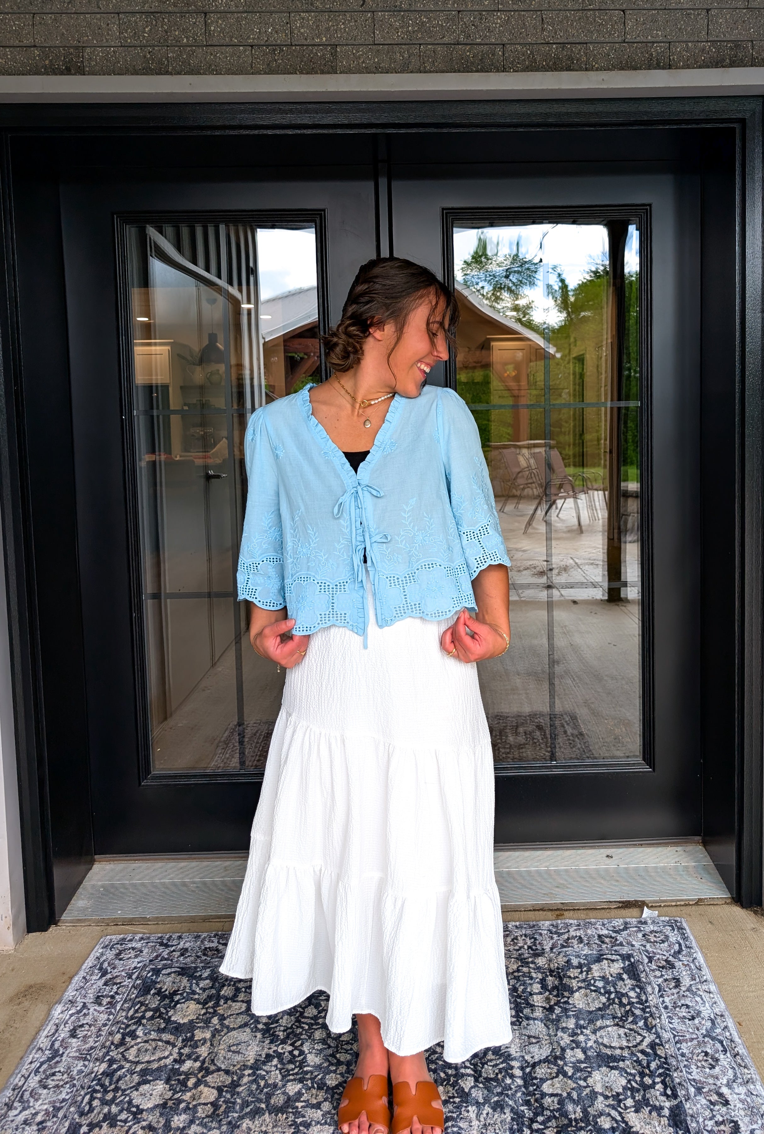 The 'Annie' Cotton Tie Top in Blue