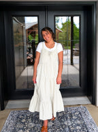 'Margot' Gingham Maxi Dress in Beige