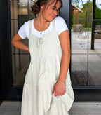 'Margot' Gingham Maxi Dress in Beige