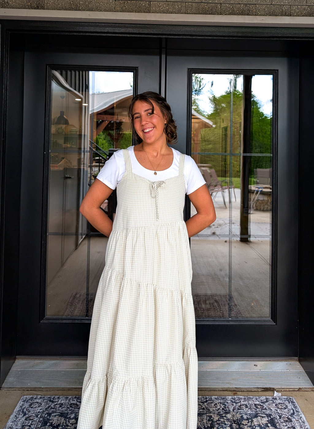 'Margot' Gingham Maxi Dress in Beige