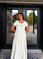 'Margot' Gingham Maxi Dress in Beige