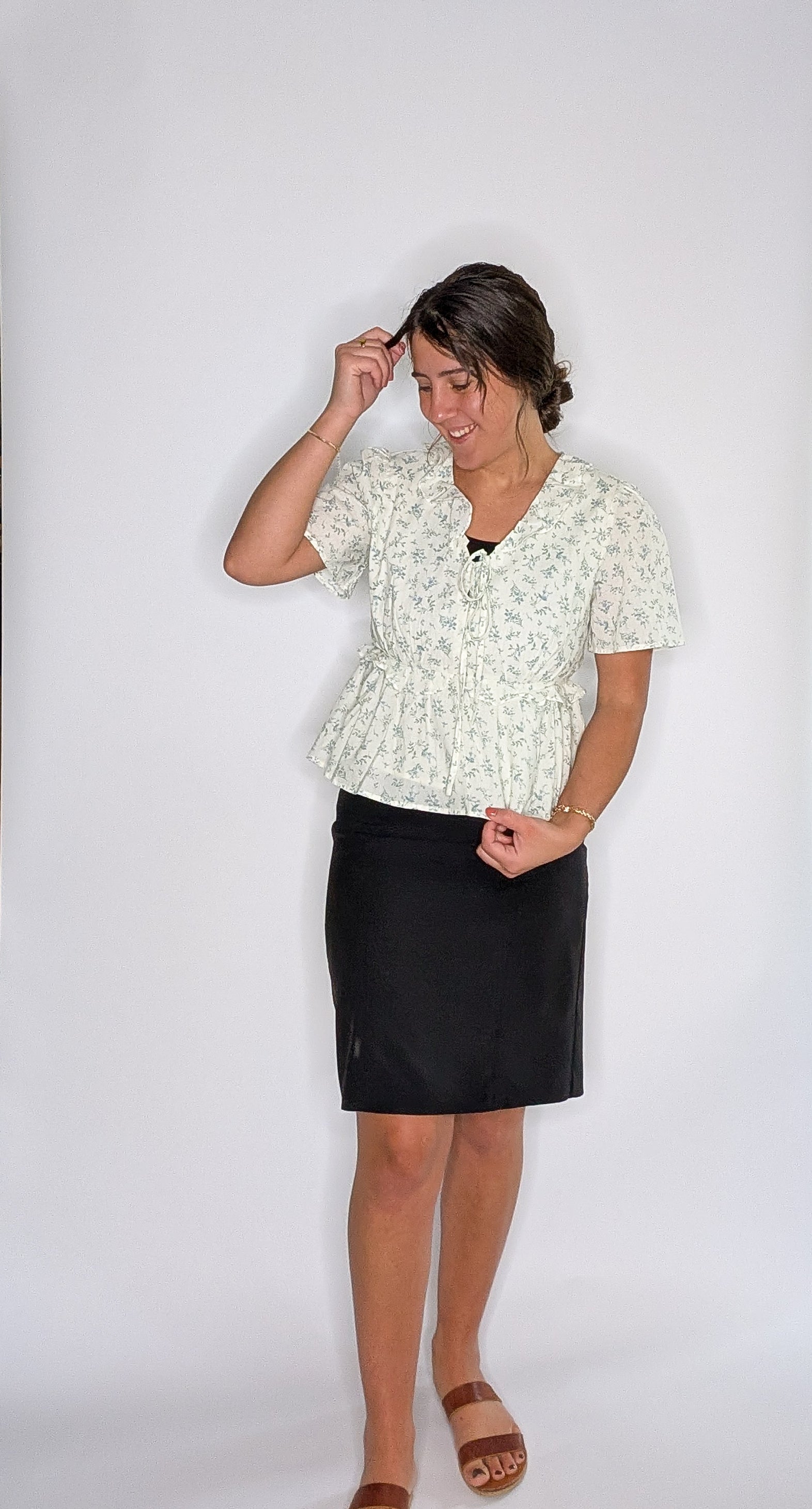 'Violet' Floral Top in Cream