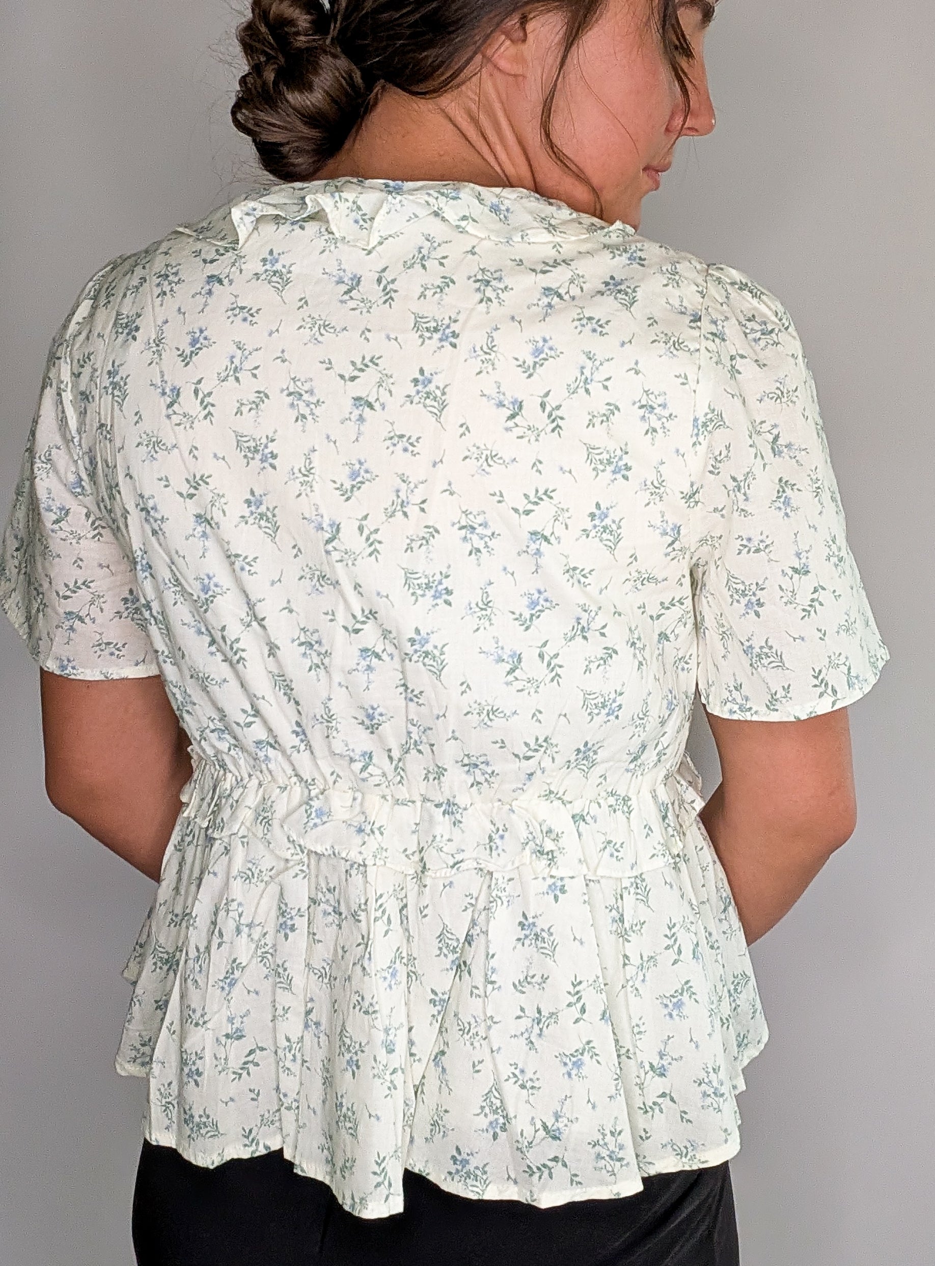 'Violet' Floral Top in Cream