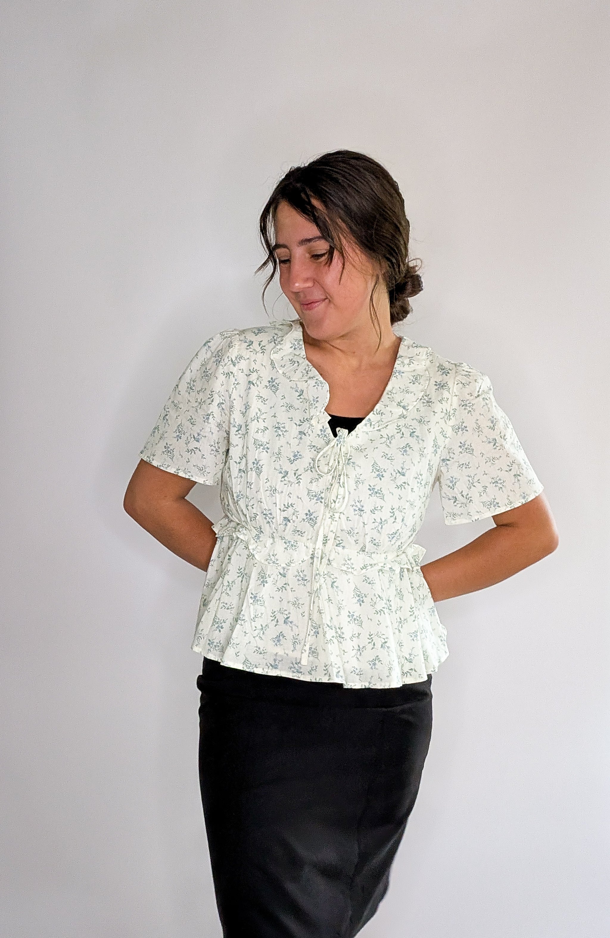 'Violet' Floral Top in Cream