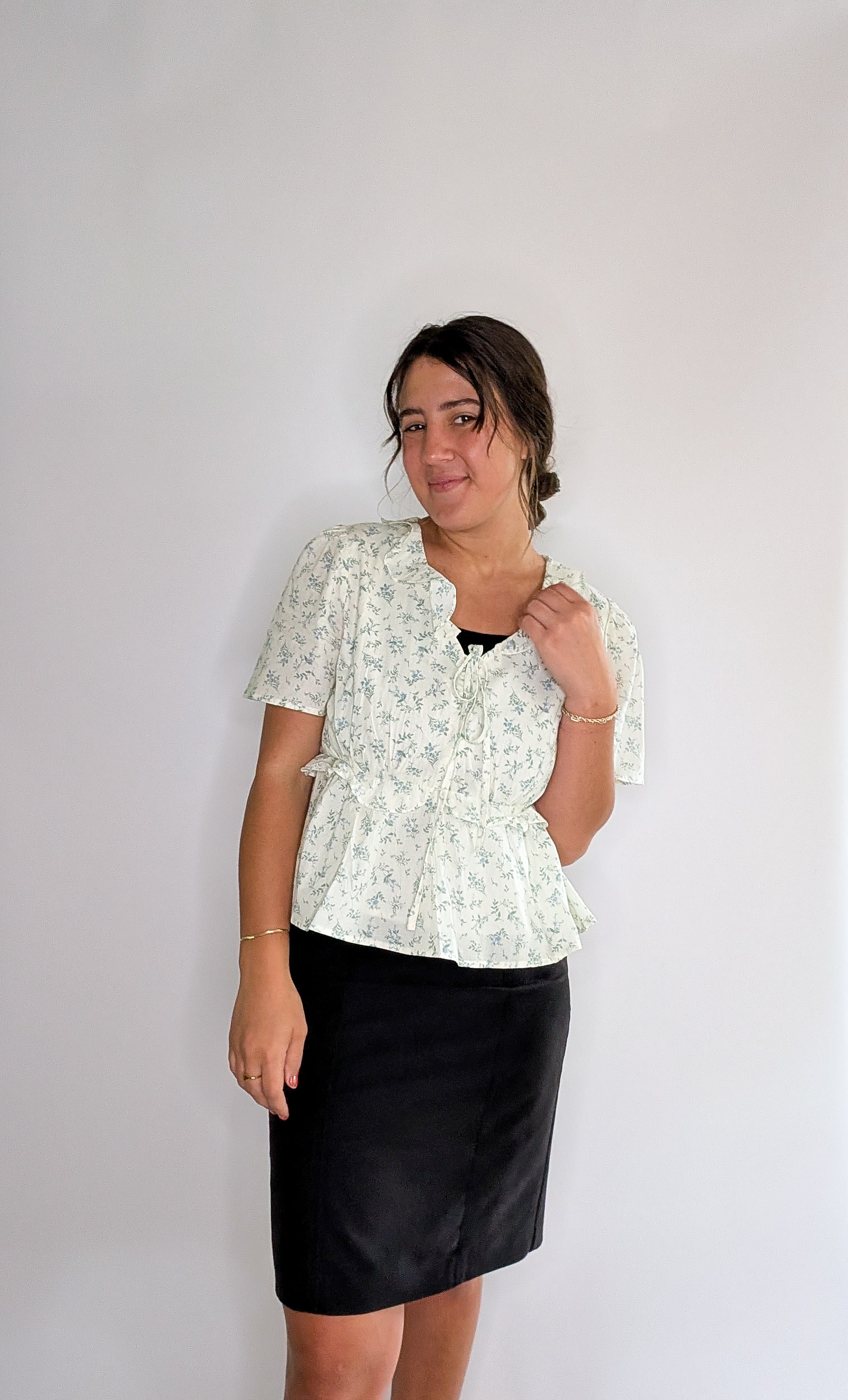 'Violet' Floral Top in Cream