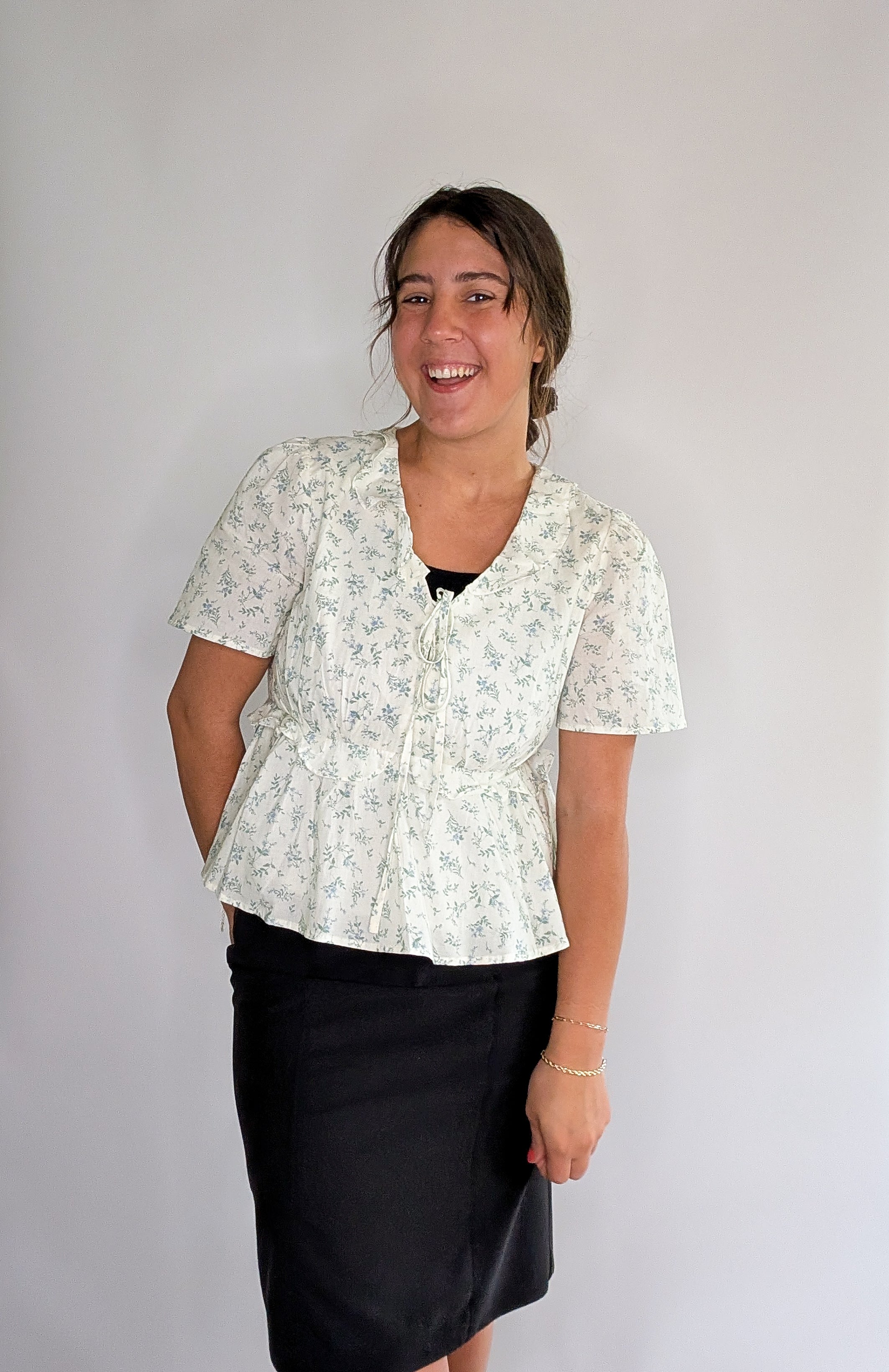 'Violet' Floral Top in Cream