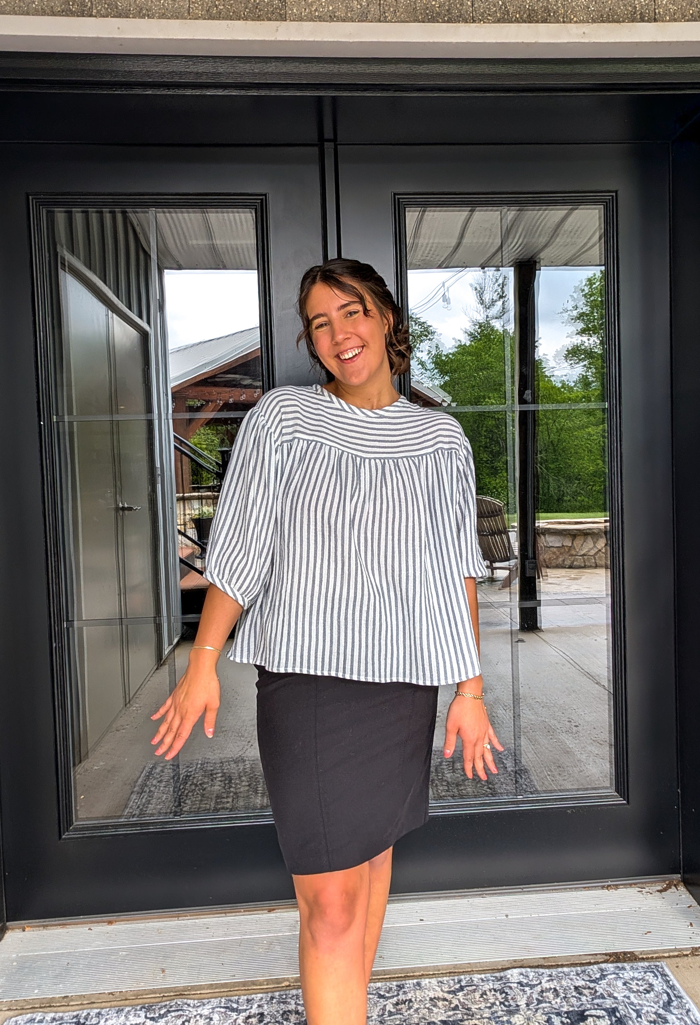 'Lana' 3/4 Sleeve Top in Navy