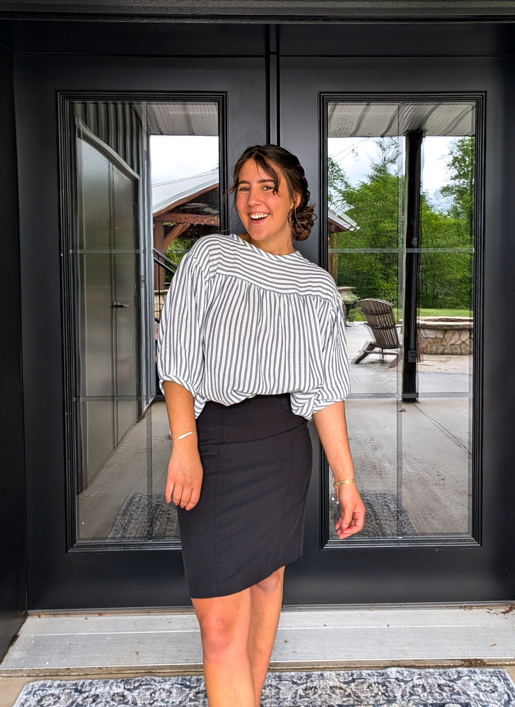 'Lana' 3/4 Sleeve Top in Navy