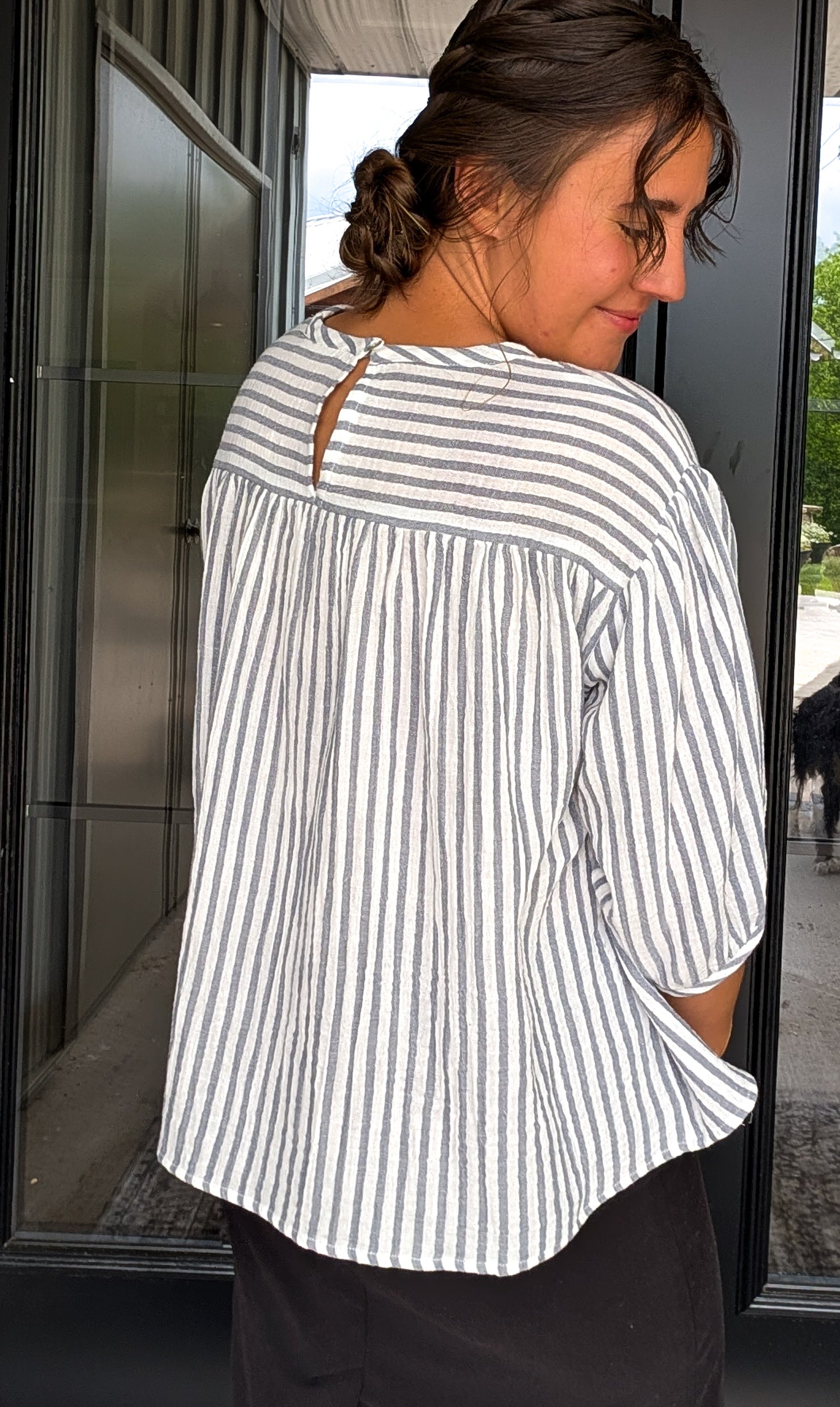 'Lana' 3/4 Sleeve Top in Navy