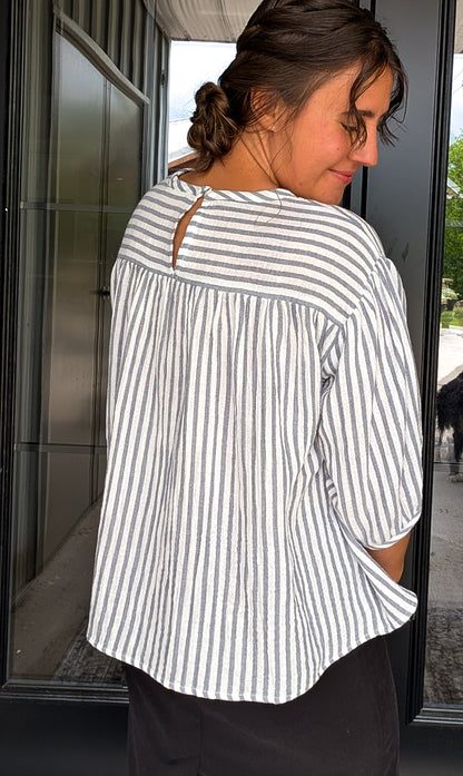 'Lana' 3/4 Sleeve Top in Navy