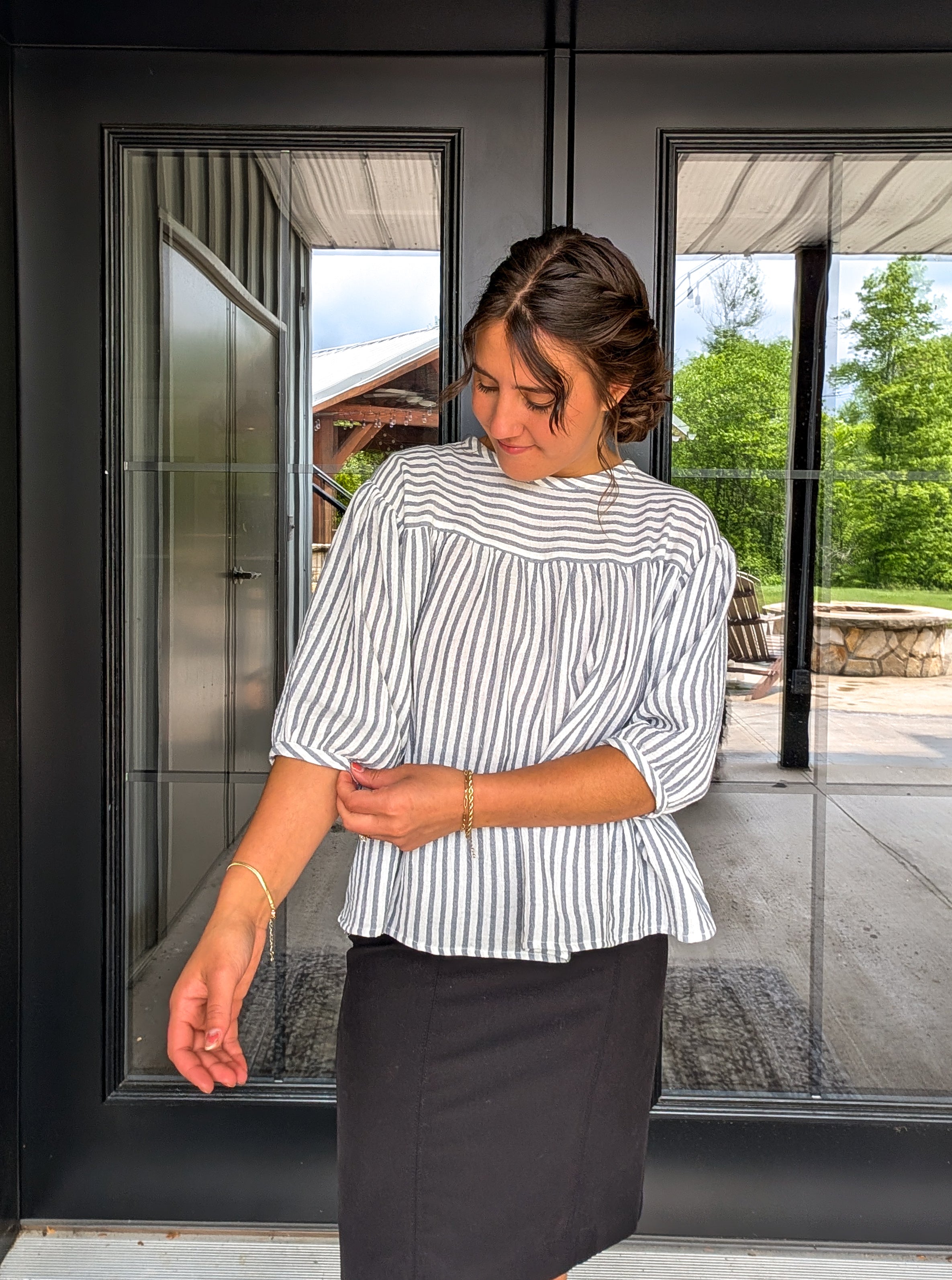 'Lana' 3/4 Sleeve Top in Navy