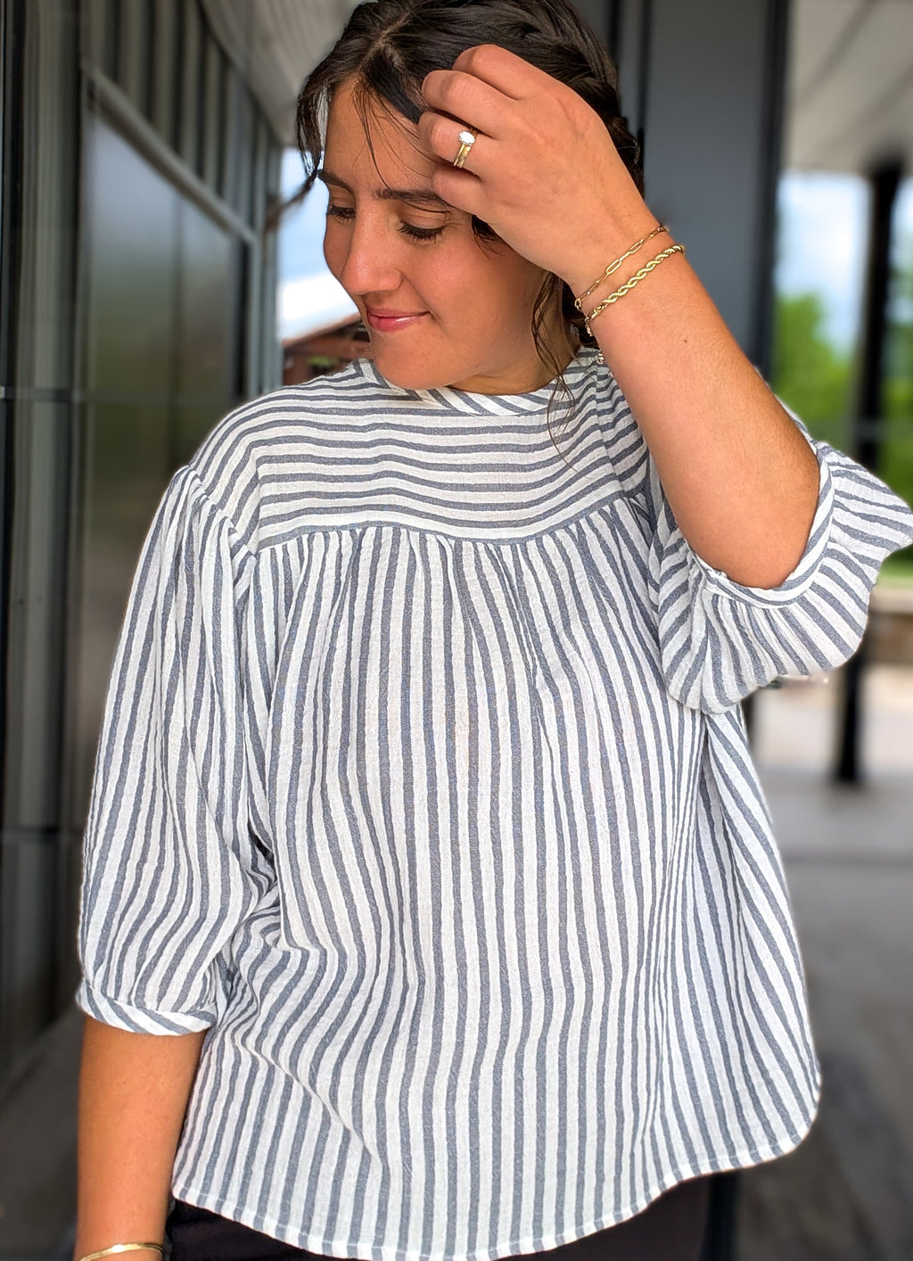 'Lana' 3/4 Sleeve Top in Navy