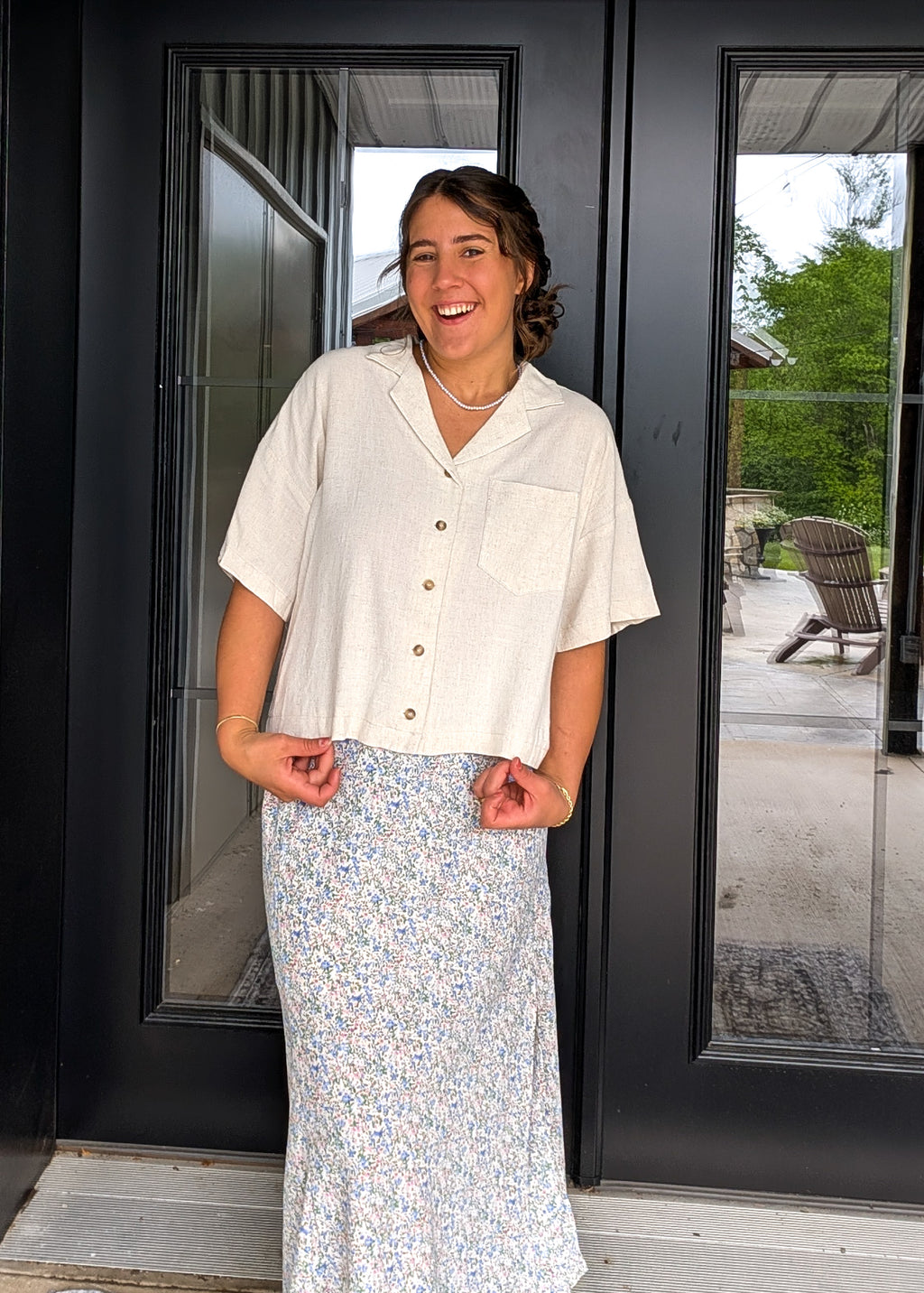 'Reese' Linen Blend Top in Tan