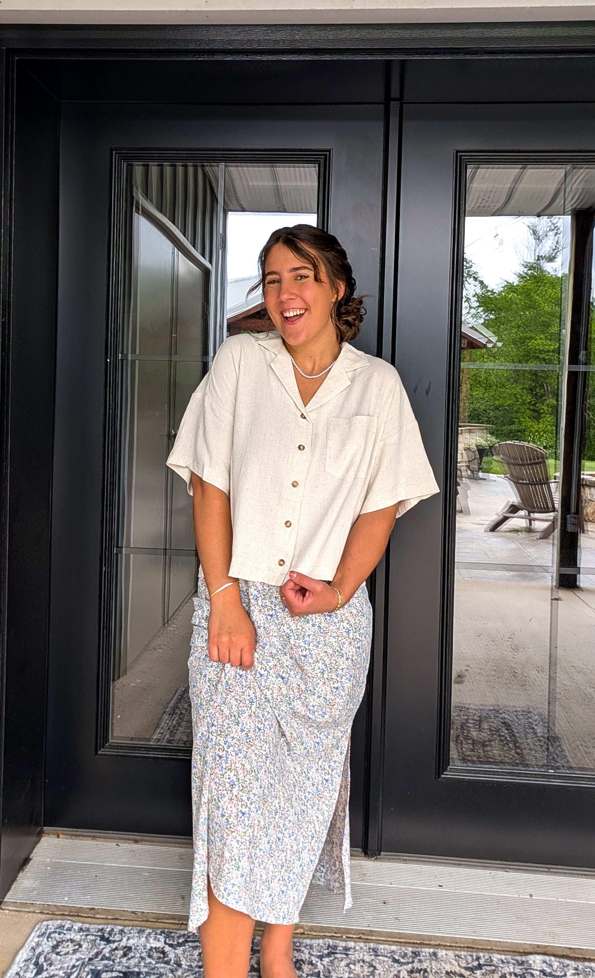 'Reese' Linen Blend Top in Tan