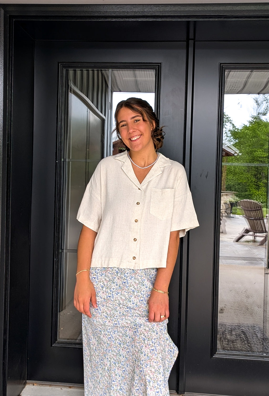 'Reese' Linen Blend Top in Tan