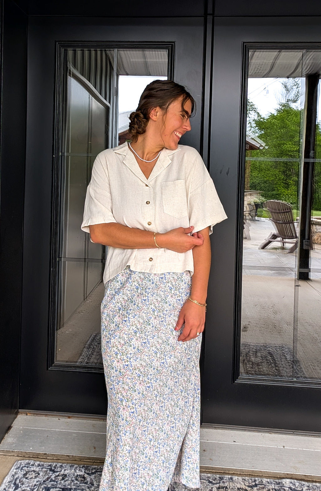 'Reese' Linen Blend Top in Tan