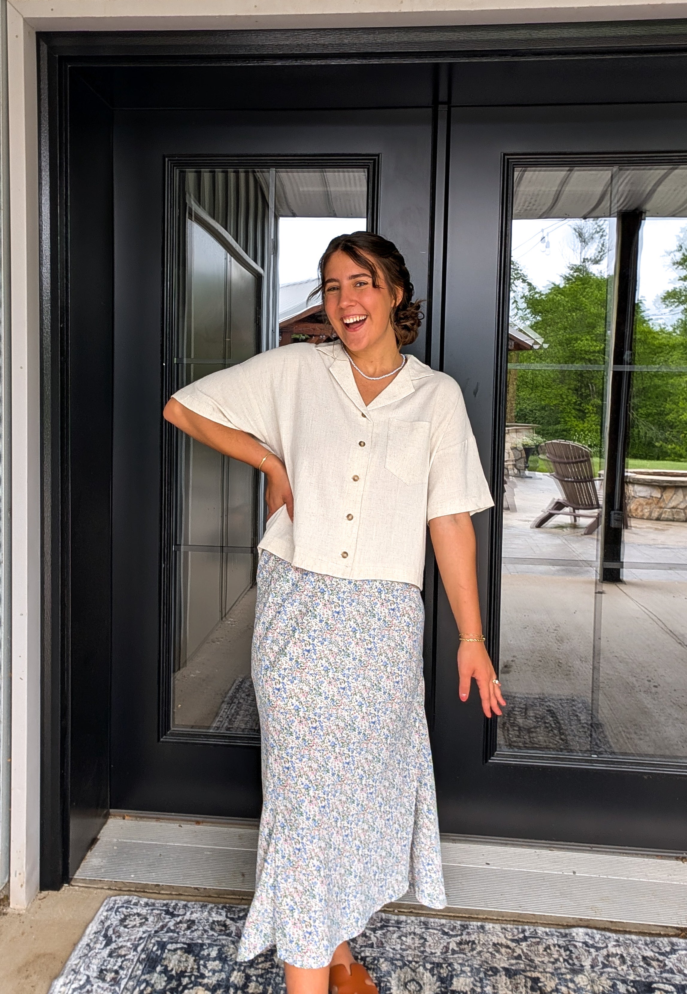 'Reese' Linen Blend Top in Tan