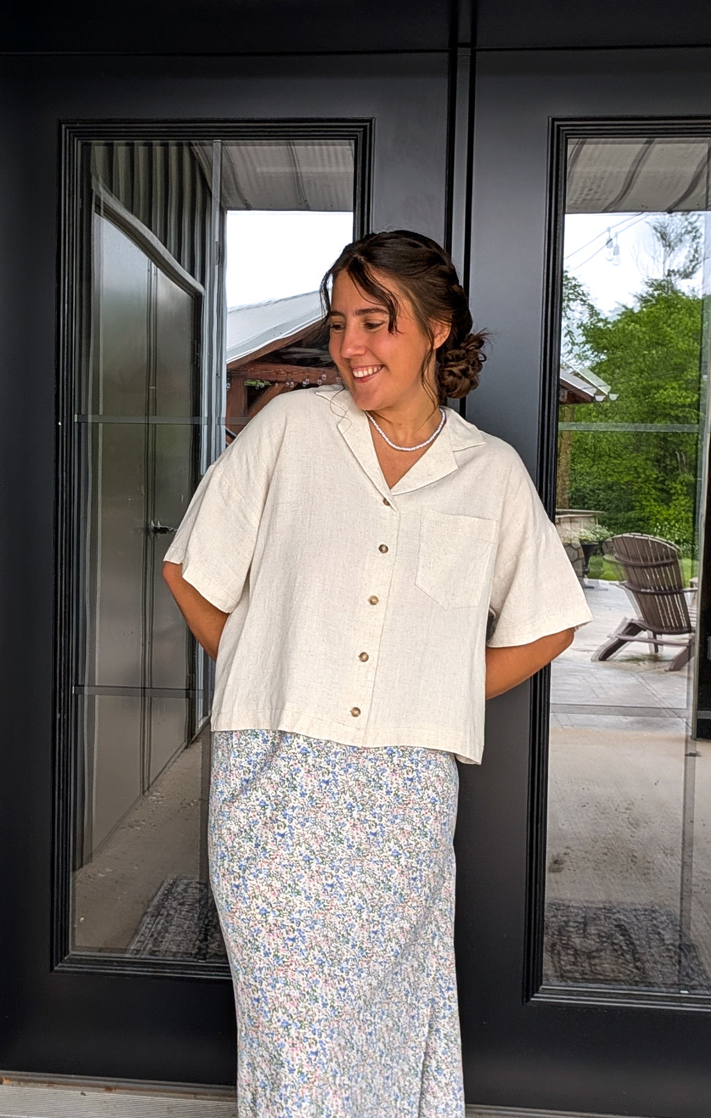 'Reese' Linen Blend Top in Tan