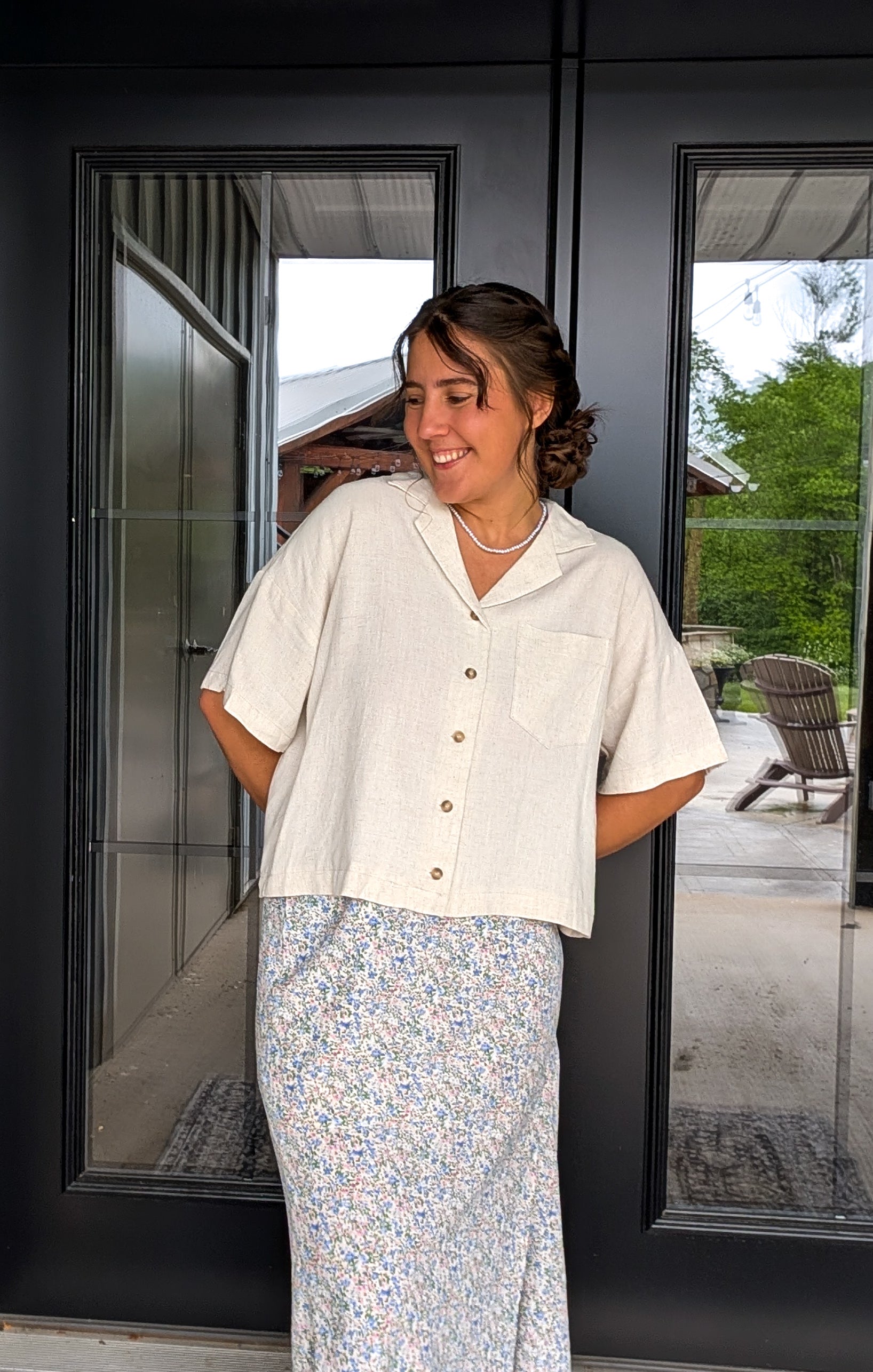 'Reese' Linen Blend Top in Tan