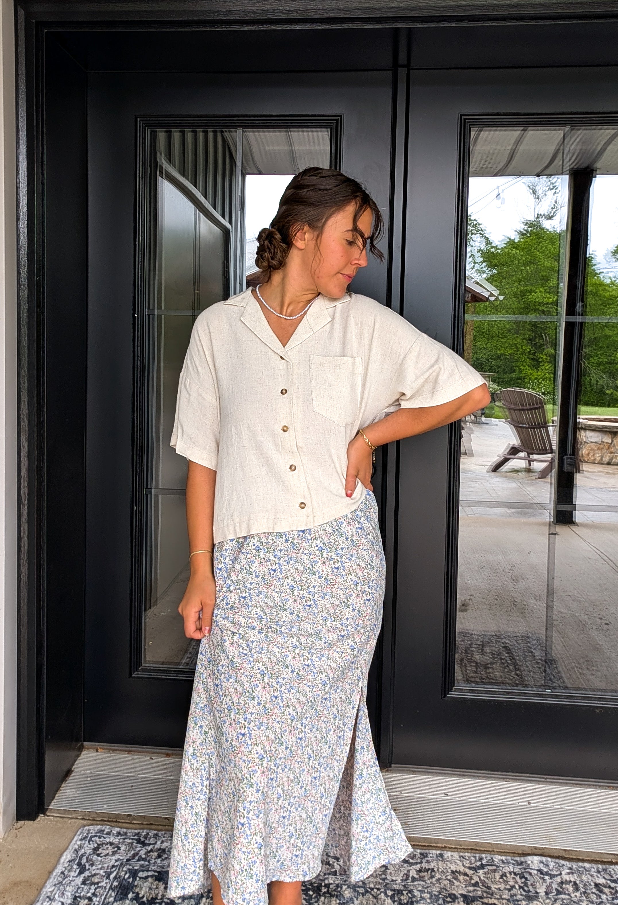 'Reese' Linen Blend Top in Tan