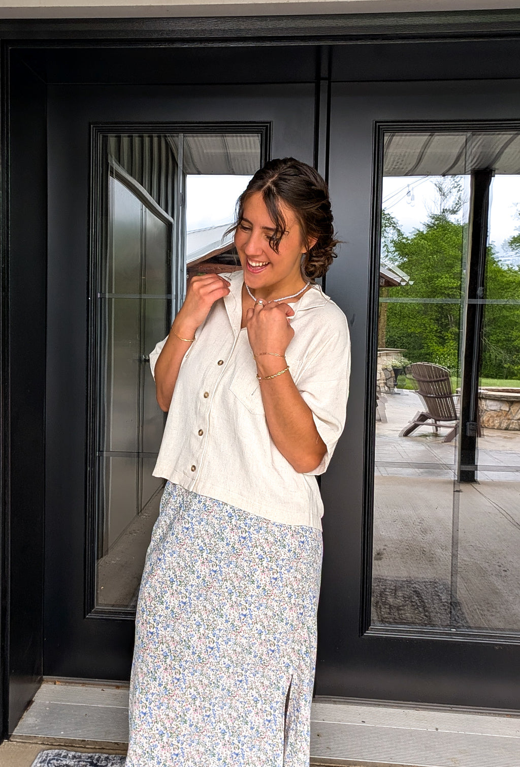 'Reese' Linen Blend Top in Tan