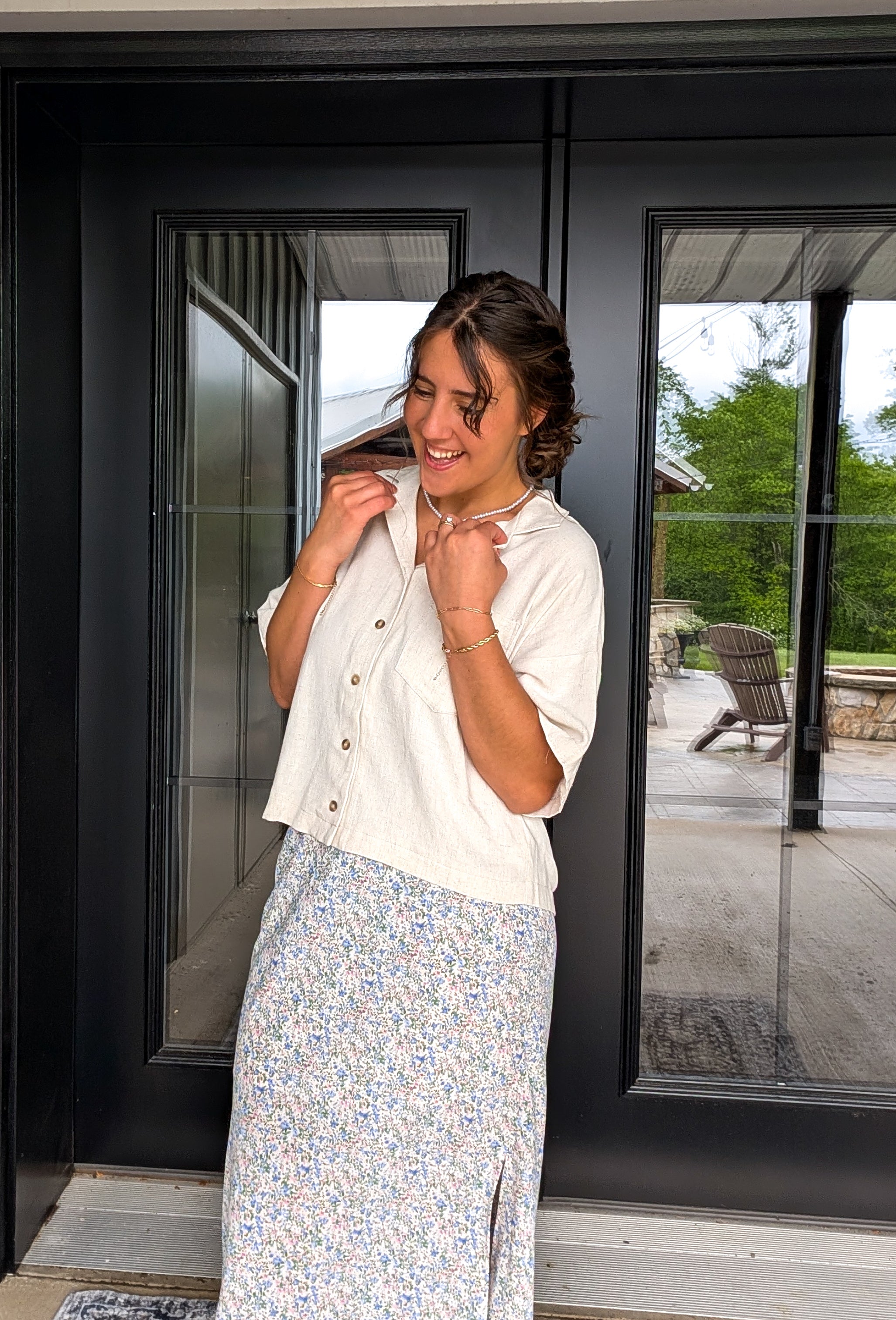 'Reese' Linen Blend Top in Tan