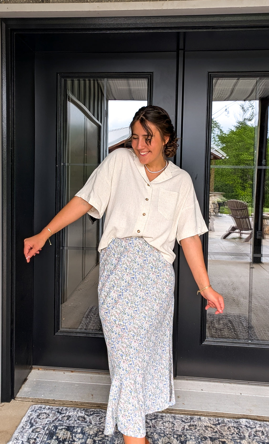 'Reese' Linen Blend Top in Tan