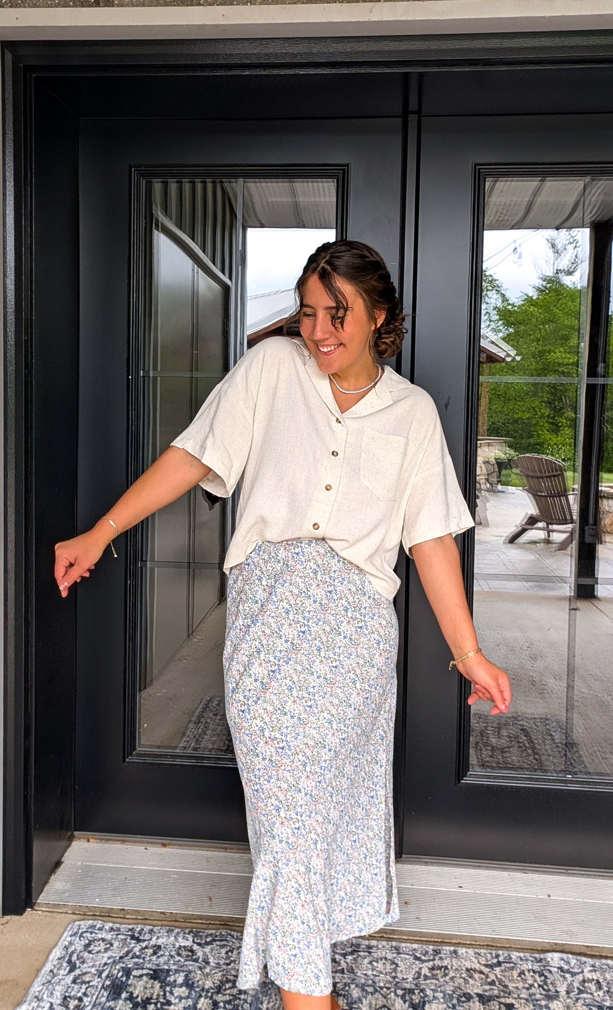 'Reese' Linen Blend Top in Tan