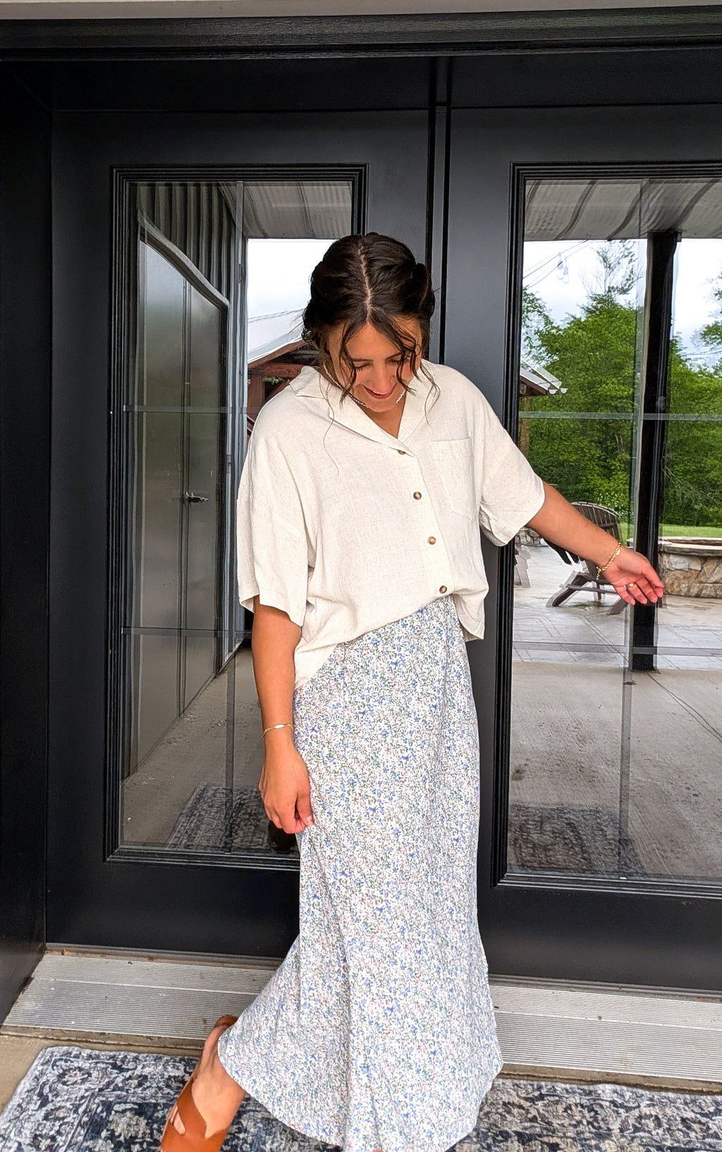 'Reese' Linen Blend Top in Tan