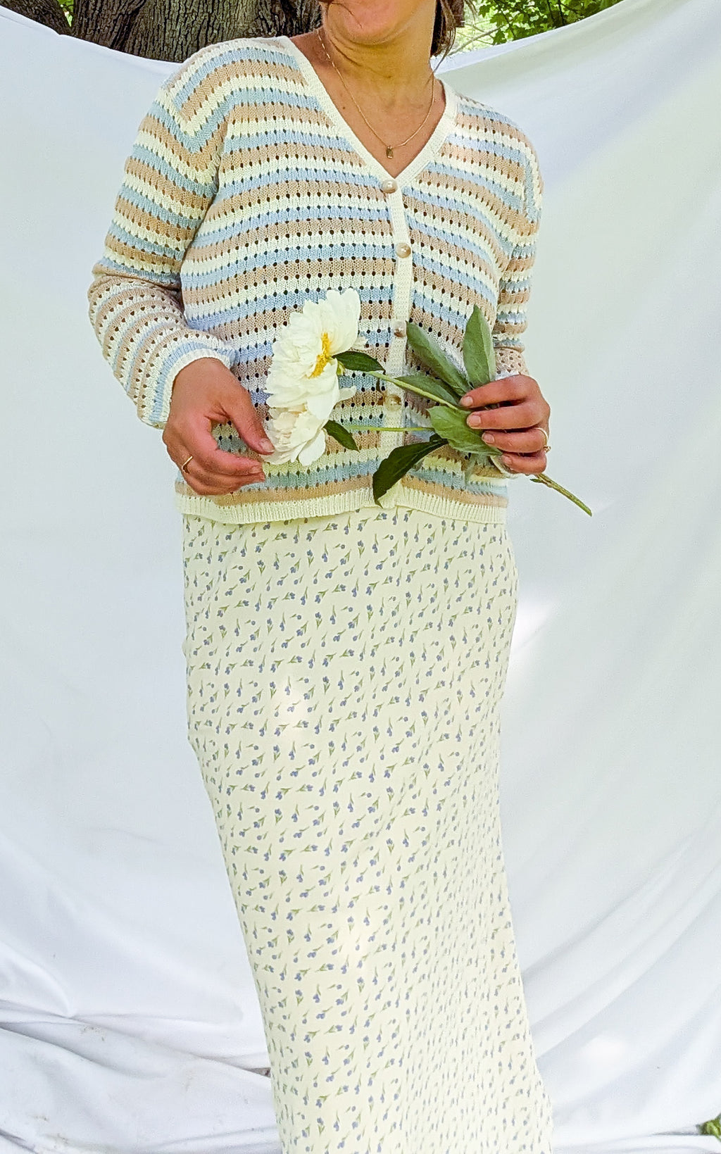 'Libby' Floral Maxi Skirt in Cream