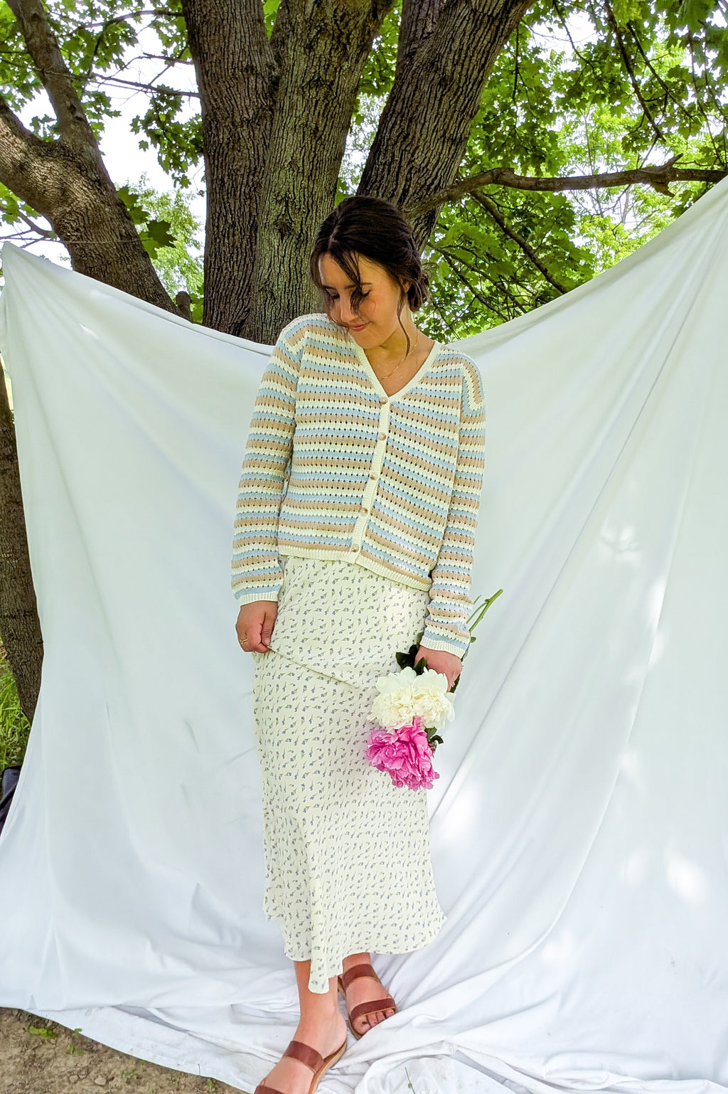 'Libby' Floral Maxi Skirt in Cream