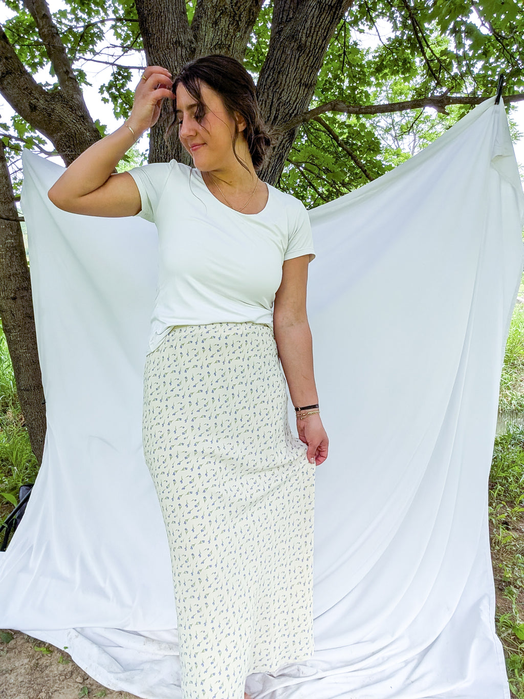 'Libby' Floral Maxi Skirt in Cream