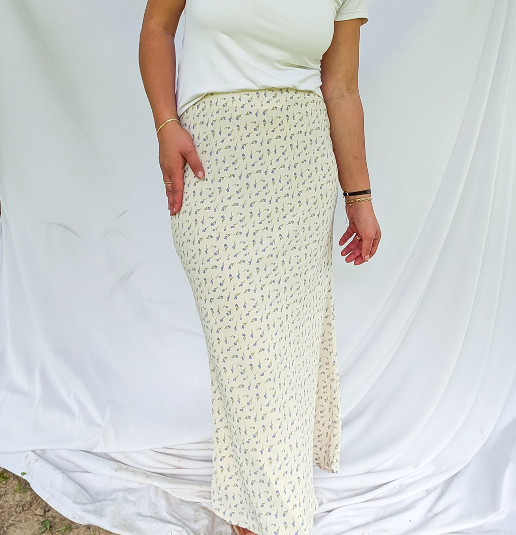 'Libby' Floral Maxi Skirt in Cream