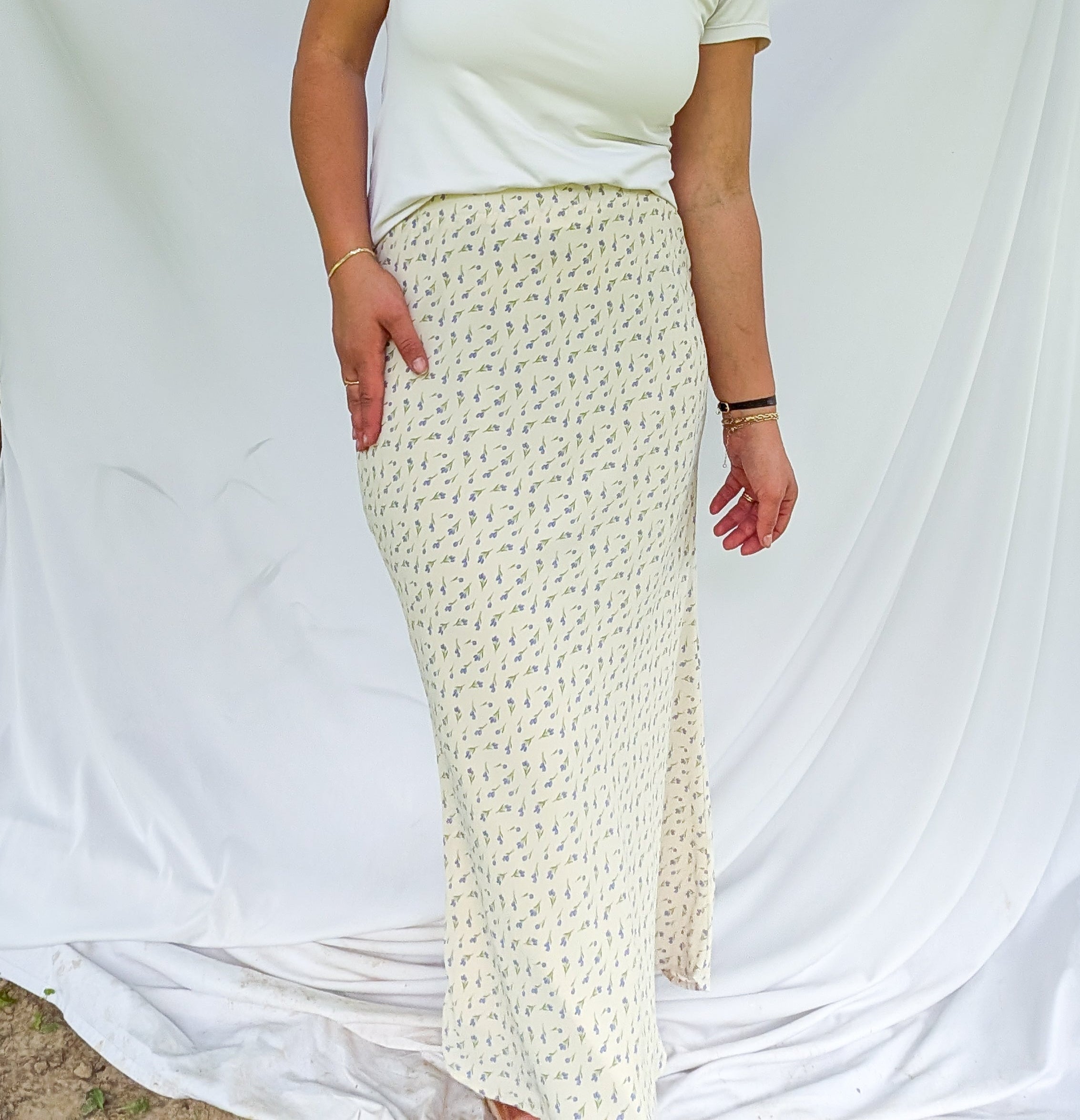 'Libby' Floral Maxi Skirt in Cream