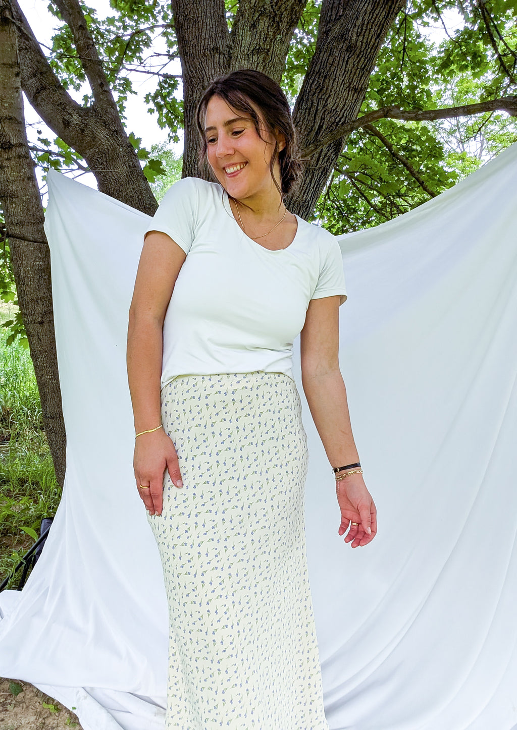 'Libby' Floral Maxi Skirt in Cream