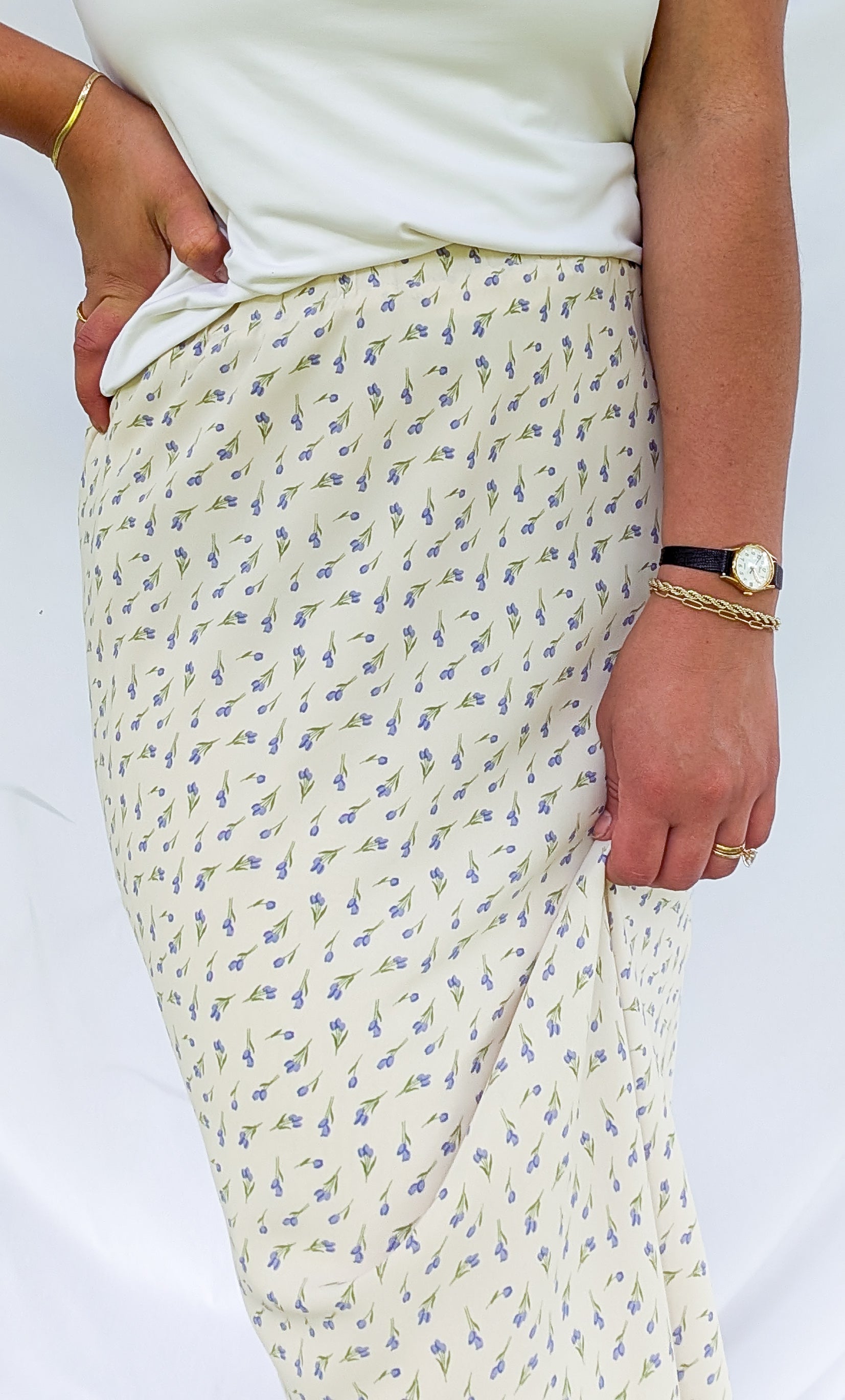 'Libby' Floral Maxi Skirt in Cream