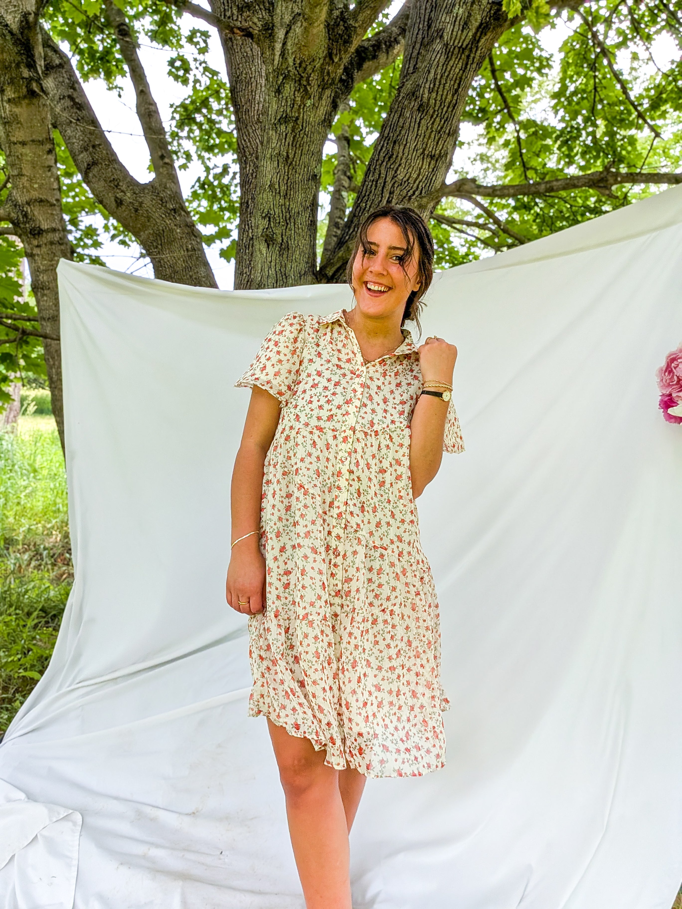 'Tessa' Button Down Midi Dress in Cream FINAL SALE