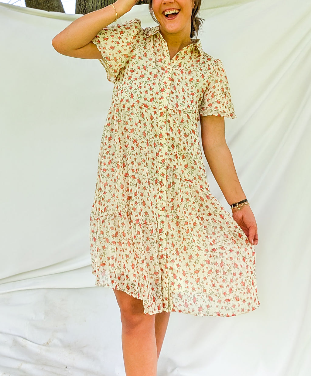 'Tessa' Button Down Midi Dress in Cream FINAL SALE