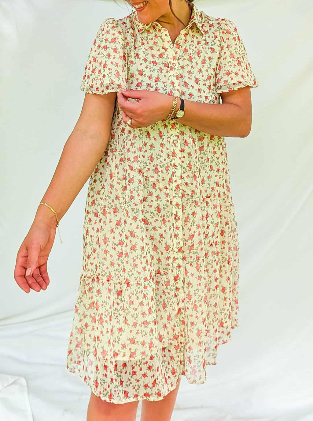 'Tessa' Button Down Midi Dress in Cream FINAL SALE