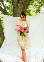 'Tessa' Button Down Midi Dress in Cream FINAL SALE