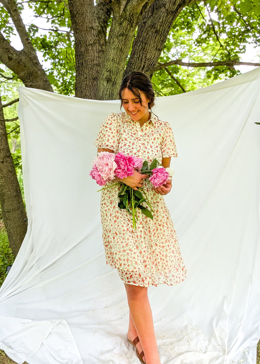 'Tessa' Button Down Midi Dress in Cream