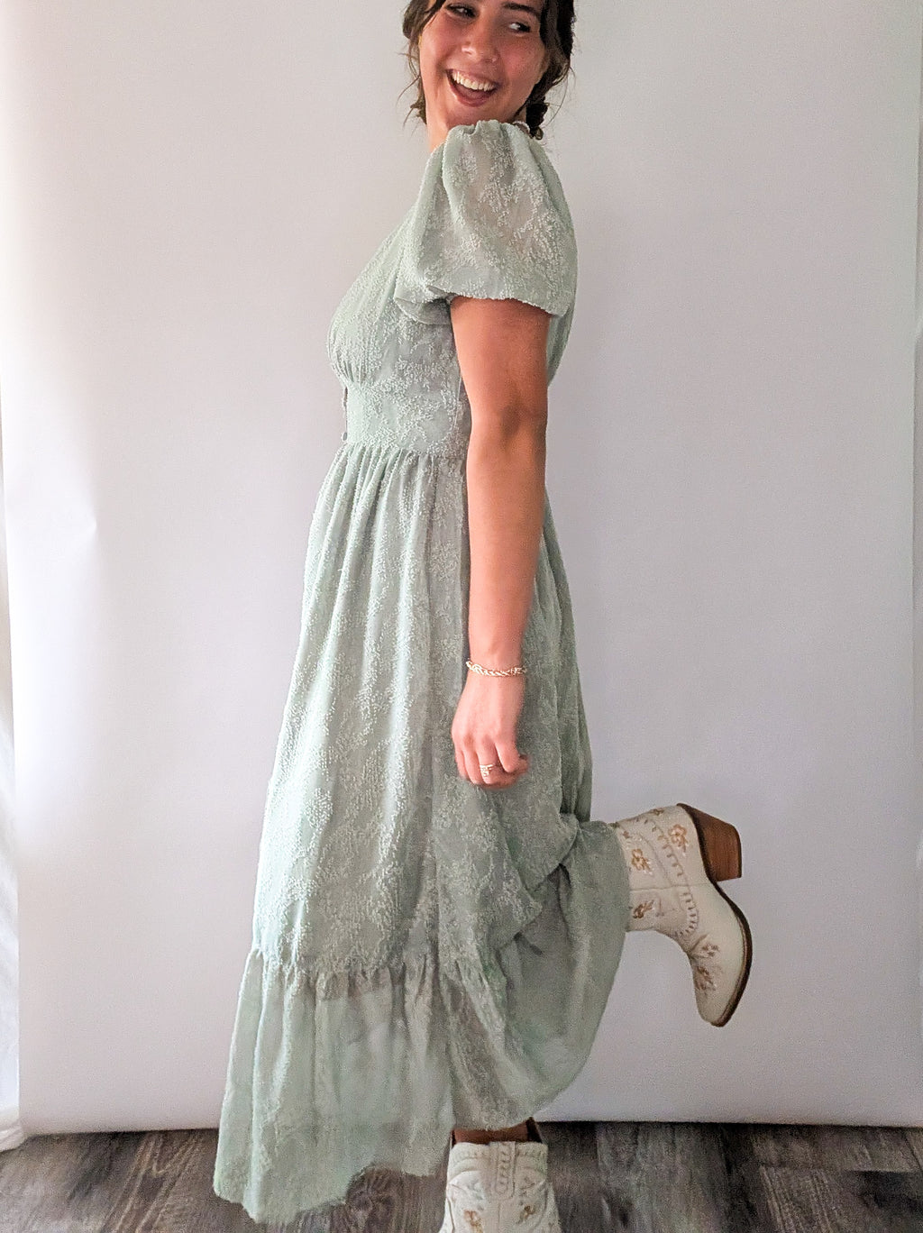 'Myra' Button Down Midi Dress in Sage